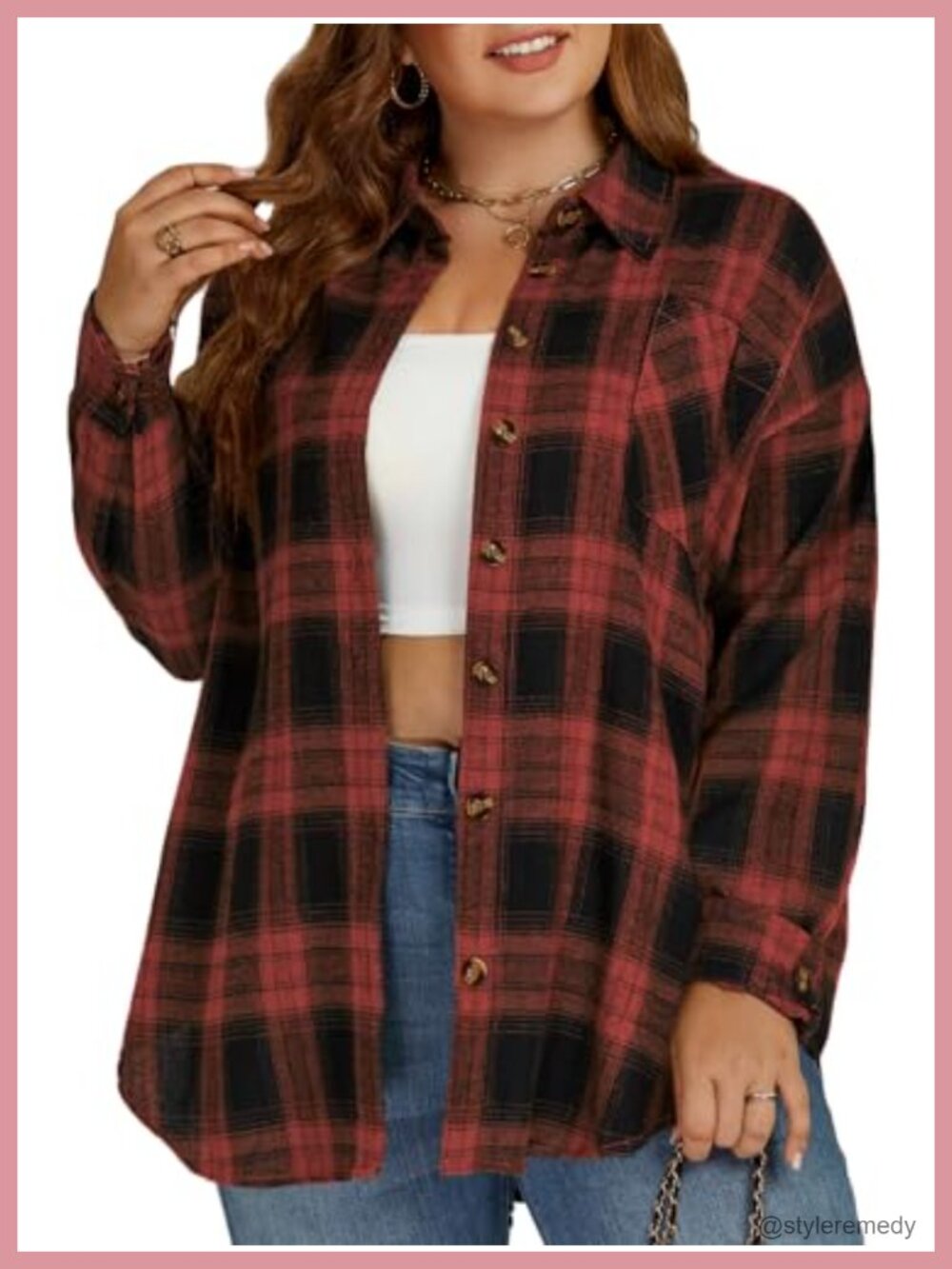 Plus Size Buffalo Plaid Flannel Shirt Button Down Tunic